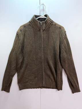 Vintage Blue Eight Men's Full Zip Knit Sweater Sherpa Lining and Shoulder Patch
